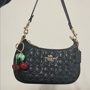 Coach Black Embossed Leather Shoulder Bag